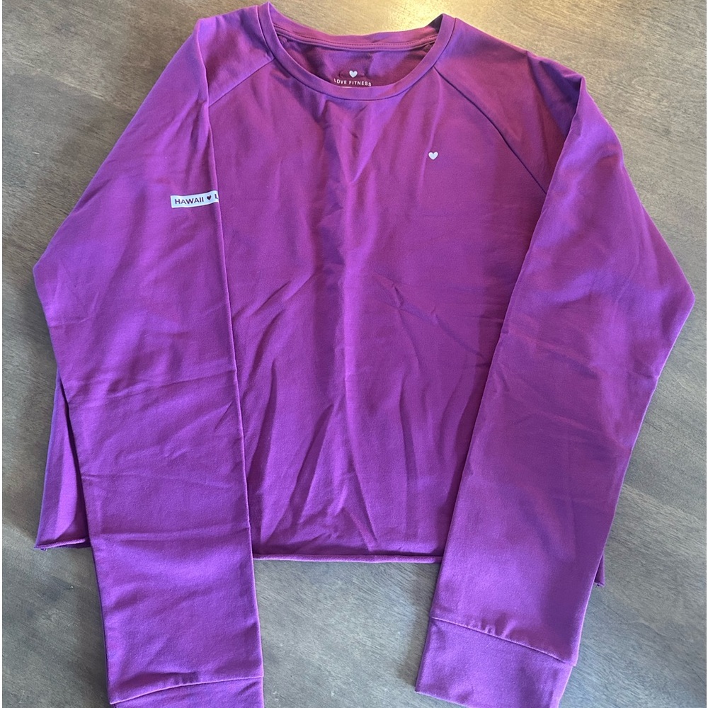 NEW Hawaii Love Fitness purple long sleeve cropped top size XL